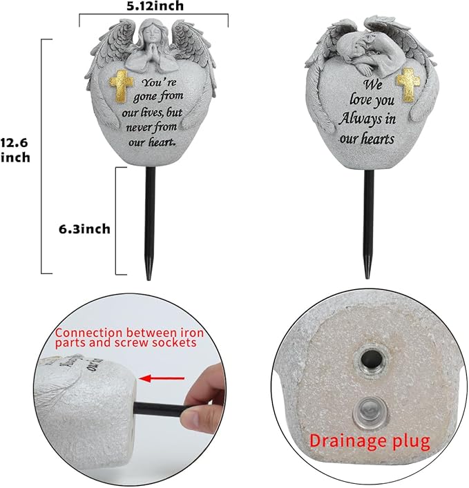 Cemetery Flowers for Grave Angel and Cross Cemetery Cemetery Memorial Vase, Cemetery Flower Grave,2-Piece Angel Cemetery vase with Iron Spikes,Garden Decoration Memorial Gift for Lost Love (1white)
