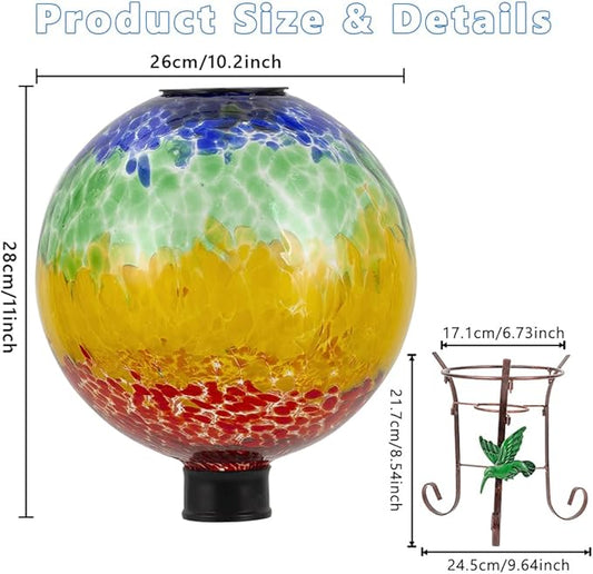 Stargarden Solar Powered Gazing Ball, 10 Inch Glass Gazing Globe, Decorative Gazing Balls with Metal Ball Stand, Colorful Solar Globes for Patio, Lawn, Garden Decor