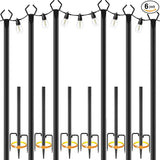 AILBTON 10Ft String Light Poles 6 Pack,Light Poles for Outside Lights,Outdoor with Fence Brackets Hanging Lights,Metal Stand Deck Patio Backyard
