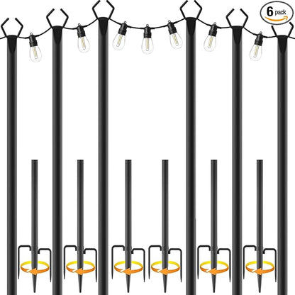 AILBTON 10Ft String Light Poles 6 Pack,Light Poles for Outside Lights,Outdoor with Fence Brackets Hanging Lights,Metal Stand Deck Patio Backyard