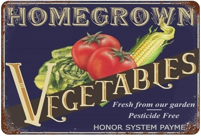 Vegetable Tomato Corn Metal Retro Vintage Tin Sign for Outdoor Patio Garden and Home Bar Club Wall Decor Sign Metal Sign Vintage Homemade Vegetable Pesticide Free Kitchen Sign 12x8 inhces