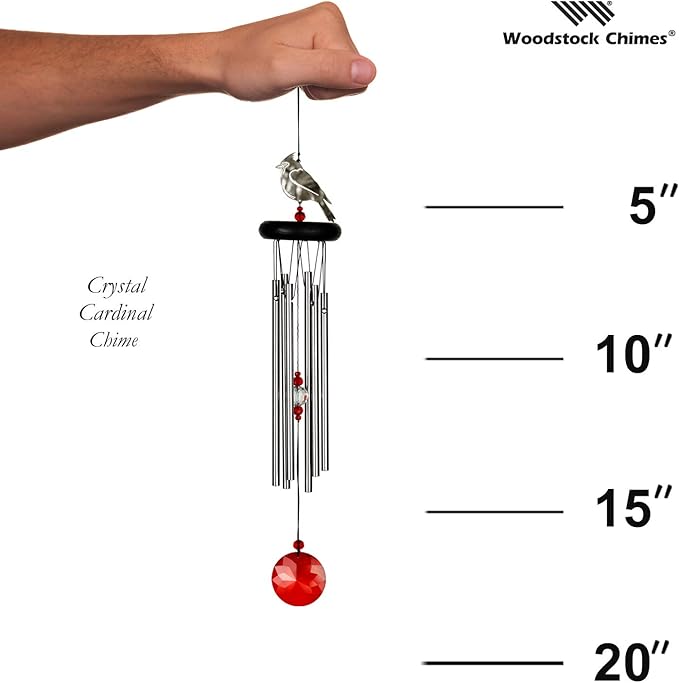 Woodstock Chimes Signature Collection, Crystal Cardinal Chime, 18'' Decor Designs Wind Chimes for Outdoor, Patio, Home or Garden Décor (WFCRD)