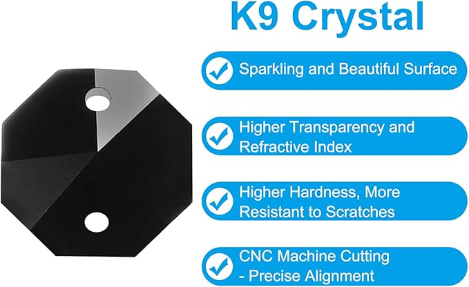 PATIKIL K9 Crystal Octagon Beads 2 Holes Pendants, 60 Pack 14mm Chandelier Prisms Parts Ornaments Hanging Beads for DIY Arts Crafts Decoration, Black