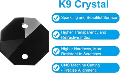 PATIKIL K9 Crystal Octagon Beads 2 Holes Pendants, 60 Pack 14mm Chandelier Prisms Parts Ornaments Hanging Beads for DIY Arts Crafts Decoration, Black