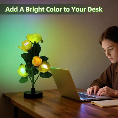 Solar Flowers Lights - Solar Garden Lights Outdoor Waterproof Yellow Rose, 40 Hours Color Changing Solar Powered Outside Decor Decoration for Yard Patio Pathway Lawn, Gifts for Mom, 2pcs