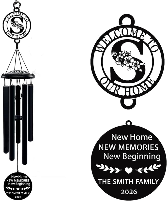 Personalized Housewarming Wind Chimes New Home Gift Custom House Warming Gifts for New Apartment Couple Outdoor Hanging Home Decor Decoration