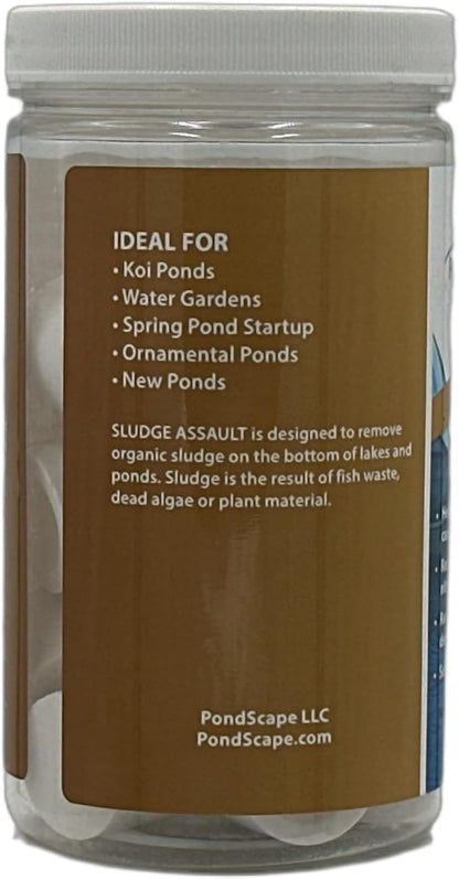 PondScape Sludge Assault Pond Cleaner – Supports Pond Cleanliness & Water Quality, Helps Maintain Clear Water, Safe for Koi, Fish & Aquatic Life – 1oz Blocks (24-1 Ounce Blocks)