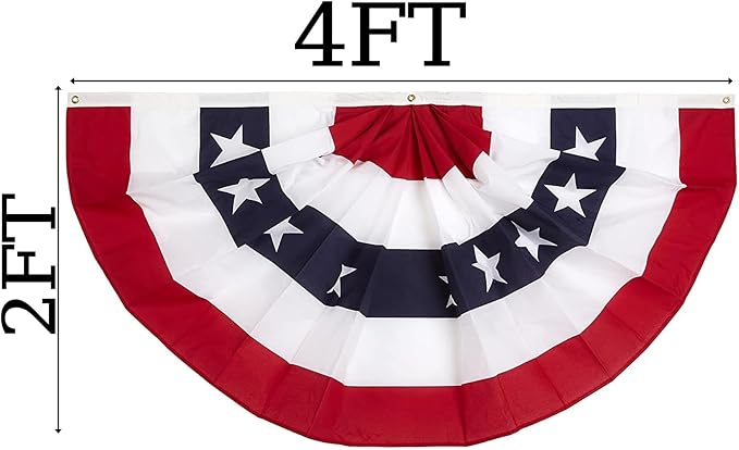 2x4 Ft 4th of July Decorations Memorial Day American flags Bunting Flags outdoor- Half Fan Banner Pleated Patriotic flag USA Flags 3-Pack