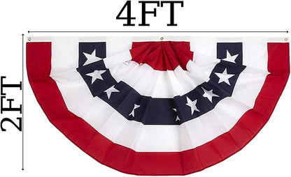 2x4 Ft 4th of July Decorations Memorial Day American flags Bunting Flags outdoor- Half Fan Banner Pleated Patriotic flag USA Flags 3-Pack