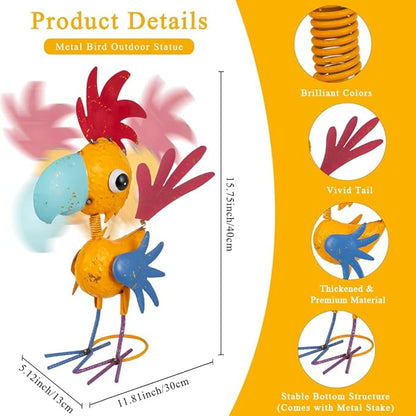 Metal Rooster Garden Statue, 15'' Rooster Decor Outdoor Statue, Chicken Yard Art Lawn Decor for Outside, Patio, Unique Present for Woman, Garden Lovers