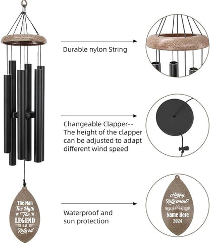 ASTARIN Personalized Happy Retirement Gift, Custom Name Retirement Wind Chimes for Women Men, 35" Large Deep Tone Wind Chime Retire Gifts for Co-Workers Boss Friends Parents(Produced in USA)