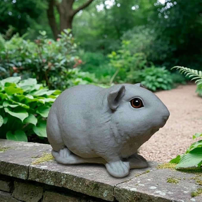 OLOMA Guinea Pig Patio Garden Figurine Heavy Concrete Animal Sculpture with Protective Resin Finish Long Lasting Outdoor Indoor Decorative Ornament for Home Porch Yard Lawn