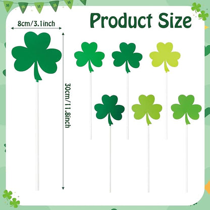 Metal St. Patrick's Day Planter Stakes - 6Pcs Green Shamrock Yard Sign Decorative Garden Stake for Planter Outdoor Backyard Pathway Lawn Plant Pot Decor St. Patrick's Day Spring Party Supply