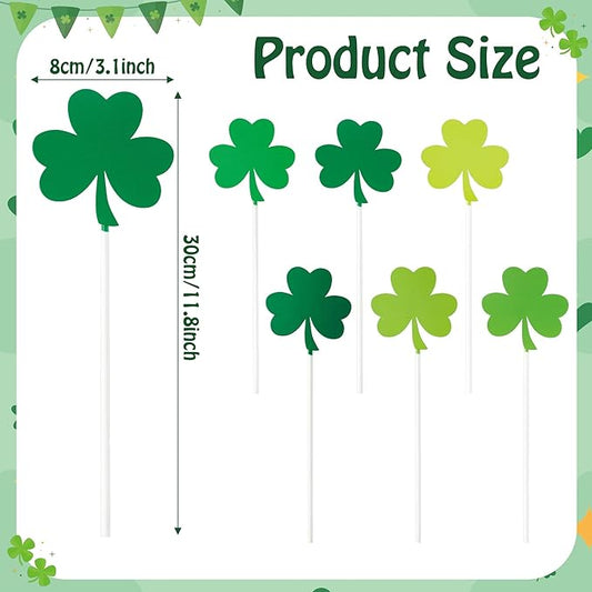 Metal St. Patrick's Day Planter Stakes - 6Pcs Green Shamrock Yard Sign Decorative Garden Stake for Planter Outdoor Backyard Pathway Lawn Plant Pot Decor St. Patrick's Day Spring Party Supply