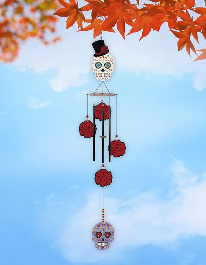 Sunset Vista Designs 14691 Day of The Dead Metal Wind Chime, White Sugar Skull 38 inch