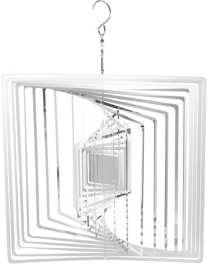 HARFINGTON Wind Spinner Square 9.84" x 13.39" Stainless Steel Reflectors Wind Chimes for Outdoor Devices Metal Decorations Keep Birds Away Yard Garden, Silver Tone