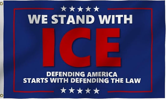 We Stand With Ice Flag 3X5Ft, Defending American Starts With Defending The Law Flags,CIty Banner, Men Women Banner,Vibrant Colors, Double Stitched with 2 Brass Grommets, Bar Garden Street Decoration, GYM, Office Decor,Indoor Outdoor Use,Gifts. (3X5FT)