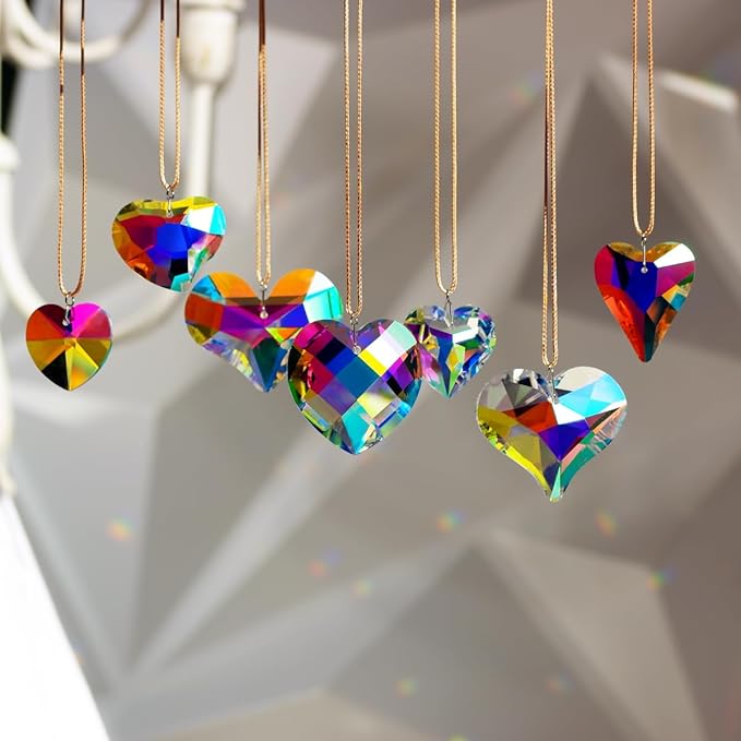 7pcs Crystal Heart Prism Suncatcher Hanging Ornament Rainbow Maker Pendant for Window Decoration Gifts Clear AB