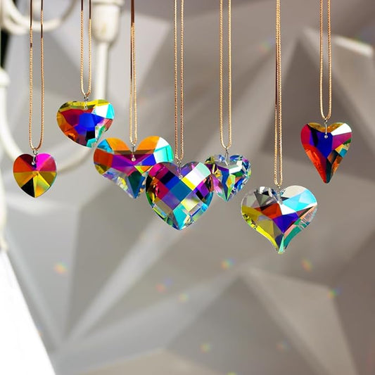 7pcs Crystal Heart Prism Suncatcher Hanging Ornament Rainbow Maker Pendant for Window Decoration Gifts Clear AB