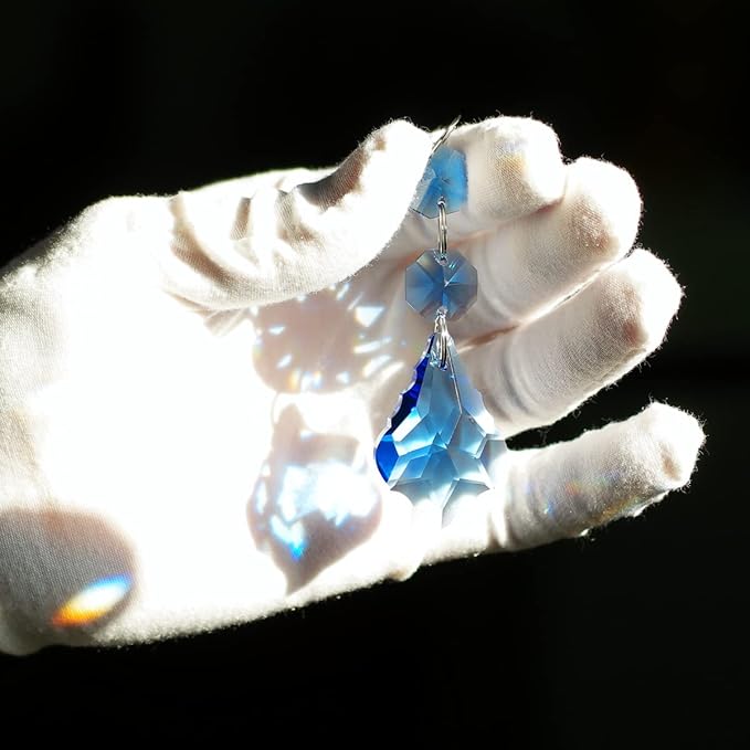 20pcs Maple Leaf Crystal Chandelier Prisms Pendant Replacement Connected Crystal Glass Octagon Beads Hanging Chandelier Decoration 38mm (Mid Blue)
