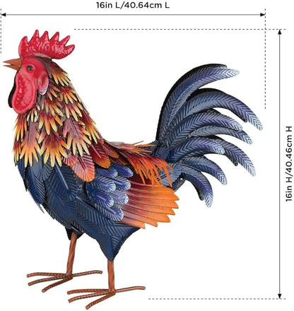Regal Art & Gift Handcrafted Metal Rooster Statue, Weather-Resistant Farmhouse Yard Art, Indoor/Outdoor Garden Sculpture, Detailed Feather Design, Decorative Bird for Home & Garden, Arroyo, 16" Height
