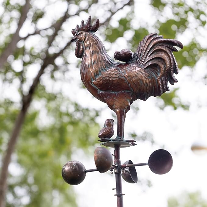 Metal Rooster w/Chicks Garden Spinner for Outside,79" Large Kinetic Wind Spinner for Yard and Garden Outdoor Decor,Antique Copper Chicken Wind Sculpture,Metal Yard Art for Patio Lawn Decorations