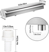 Pool Waterfall Fountains, Stainless Steel Rectangular Pool Waterfall Spillway with Pipe Connector for Indoor/Outdoor Decorative (23.6 Inch)