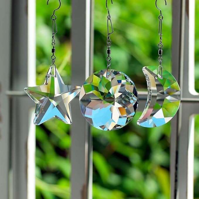 Crystal Prism Suncatcher for Window Home Decoration, 3pcs Hanging Ornament Pendant, 45mm Rainbow Maker Clear