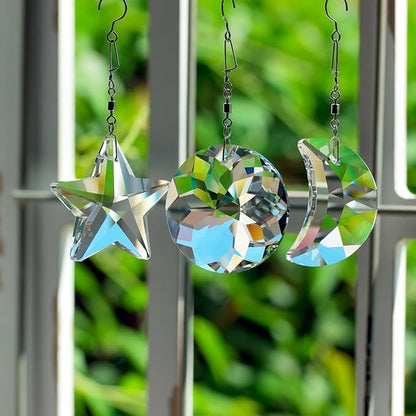 Crystal Prism Suncatcher for Window Home Decoration, 3pcs Hanging Ornament Pendant, 45mm Rainbow Maker Clear