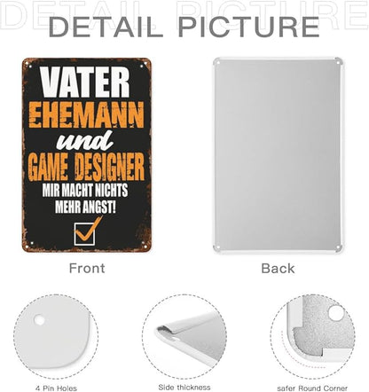 Vintage Retro Metal Wall Decor Signs Father Husband and Game Designer for Home,Kitchen,Bathroom,Patio & Garden Inspirational & Funny Life Quotes 8x12 Inches