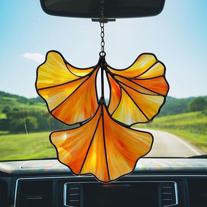 Ginkgo Leaves Acrylic Suncatcher Stained Glass Effect Window Car Hanging Christmas Ornament Indoor Outdoor Decor Garden Sun Catcher Panel for Acrylic Suncatcher Lover for Women Mom Grandma