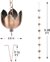 taman Rain Chain Set, 5.28ft Lotus Cup Rain Chain for Gutters,Copper Rain Chain Cups to Replace Gutter Downspout, Divert Water, 8 Cups, Rose Gold