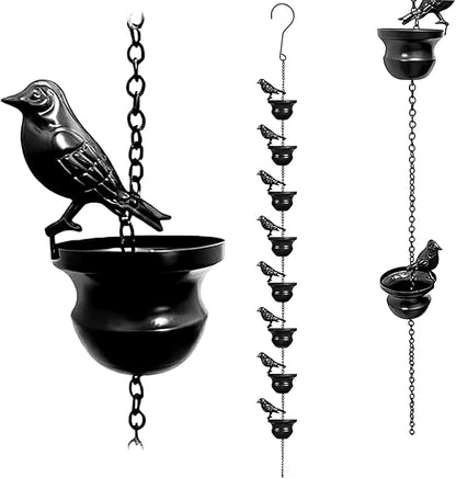 Birds Rain Chain Metal Bird Outdoor Decoration Rainwater Chain for Gutters, 3.28 FT Length with 8 Birds, Durable and Elegant Garden Drainage & Eaves Decor