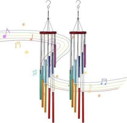 2 Pack Wind Chimes for Outside Wooden Sympathy Wind Chimes Memorial Wind Chime with 12 Aluminum Tubes and Hook Memorial Gift Decoration for Home Patio Outdoor Garden
