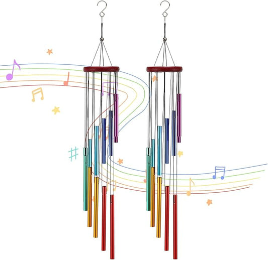 2 Pack Wind Chimes for Outside Wooden Sympathy Wind Chimes Memorial Wind Chime with 12 Aluminum Tubes and Hook Memorial Gift Decoration for Home Patio Outdoor Garden