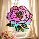 Peony Flower Handmade Resin Suncatchers, Artisan Sun Catcher, Stained Glass Effect, Flower Suncatchers for Window Hanging, Garden Decor, Gift for Mother's Day Mom Women Grandma Wife