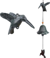 Japanese Wind Chime Cast-Iron Outdoor Ornament for Garden, Patio & Balcony, Hanging Metal Wind-Bell Decoration Gift, Blessing Pendant Windchimes, Green Hummingbirds