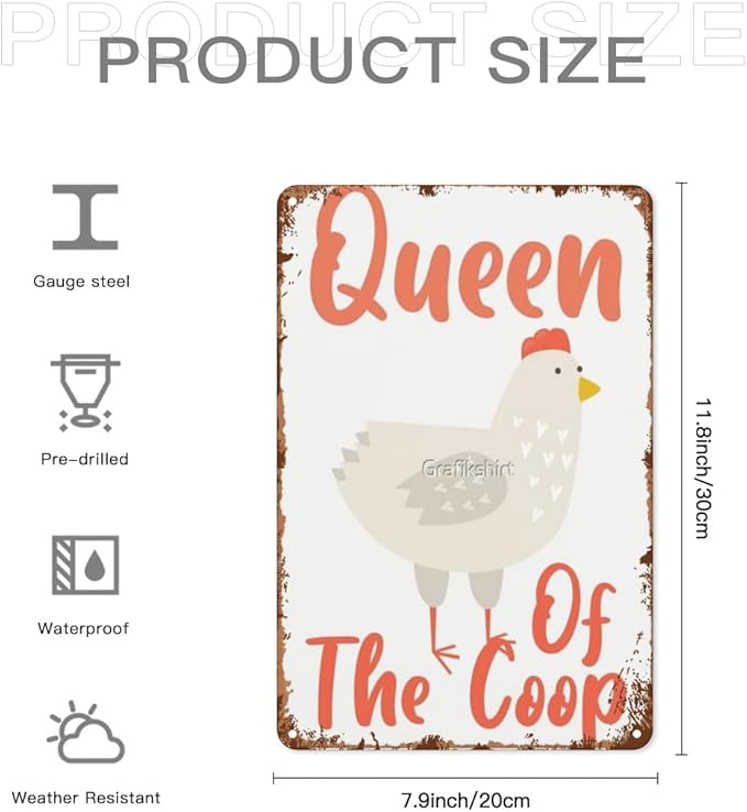 Patio Wall Decor Queens OF THE COOP Light Version Metal Signs Dining Room Wall Decor For Home,Bathroom,Yard,Kitchen,Office,Cafe,Hotel Funny Quotes & Inspirational Life Sayings 8X12inch
