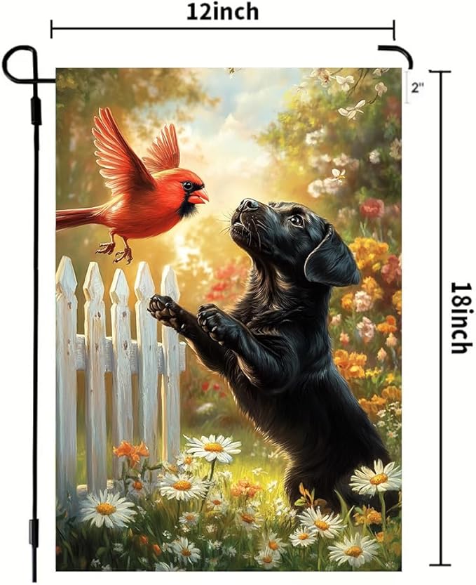 Spring Summer Black Lab Garden Flags 12x18 Double Sided, Small Burlap Seasonal Cardinal Floral Dog Garden Flag Spring Summer Outdoor Yard Decorations for Outside Lawn Decor
