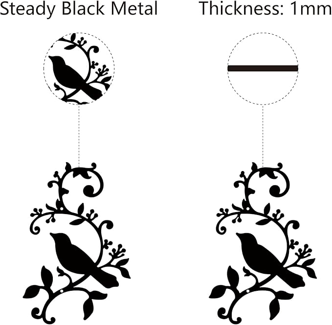 CREATCABIN Metal Bird Wall Decor Birds on The Branch Art Iron Wall Signs Hanging Metal Ornament Sculpture Leaves for Balcony Garden Home Living Room Decoration Outdoor Indoor Gifts Black 11.8x7.8Inch