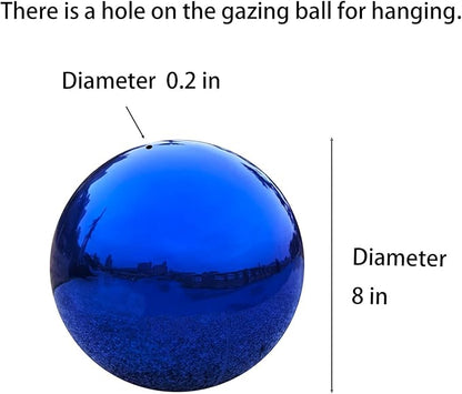 Gazing Ball for Garden Decor - 8-Inch Hollow Metal Sphere for Outdoor & Indoor Use, Patio, Yard, Flower Bed Accent Piece (Blue)