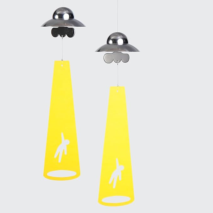 Funny Metal UFO Spaceship Wind Chime with Summoning Card Quirky Sci-Fi Hanging Decor for Bedroom & Study, Novelty Alien Gift for Teens & UFO Lovers, Unique Indoor Ornament (Farmer)
