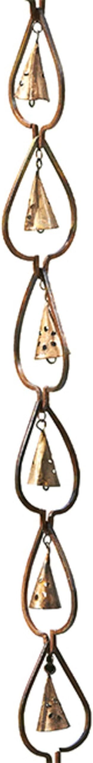 BestNest Ancient Graffiti Aspen Leaf & Bell Rain Chains, Pack of 2 – Decorative Steel Gutter Downspout Replacement with Copper Finish, Leaf Frames & Soothing Bell Chimes