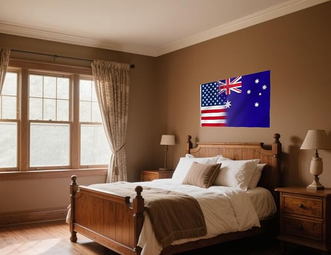 USA Australia Combination Flag 5X8FT, American Australian Flags,Both Sides Printed, Men Women Banner,Vibrant Colors, Double Stitched with 2 Brass Grommets, Bar Garden Street Decoration, GYM, Office Decor,Indoor Outdoor Use,Gifts. (US-AUS-Z, 5x8ft)