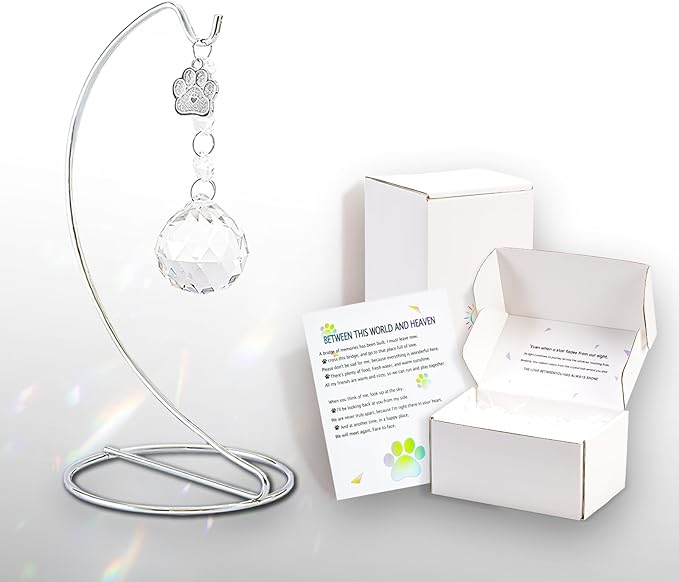 Pet Memorial Gifts for Loss of Dog,Pet Loss Sympathy Gift,Remembrance,Bereavement,40mm Crystal Suncatcher in Memory Passing Away of Dog Cats,with 9 Inch Silver Stand(Clear)