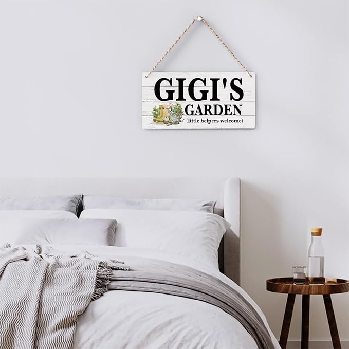 Gigi Gifts Outdoor Garden Wooden Sign Decor, Indoor Garden Decoration Hanging Signs 12x6 Inches, Outdoor Porch Yard Wall Art Decor Sign, Mother's Day Gifts Birthday Gift for Mom Grandma