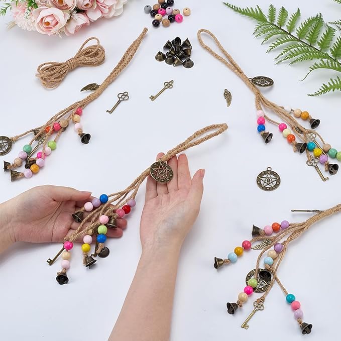 FREEBLOSS 4 Set Witch Bells DIY Kit for Door Knob Witch Bell Witchcraft Kit Pentagram Witchy Decor Positive Hanging Wiccan Wind Chimes Witchcraft Supplies Witches Protection Bells