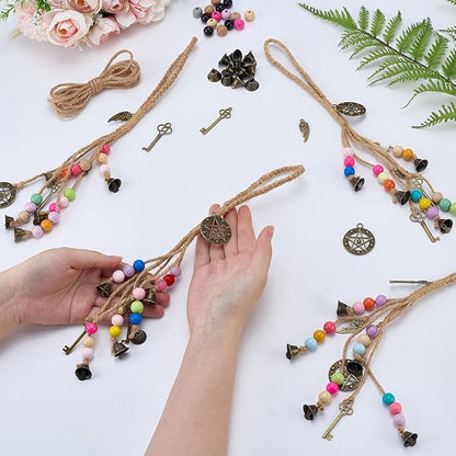 FREEBLOSS 4 Set Witch Bells DIY Kit for Door Knob Witch Bell Witchcraft Kit Pentagram Witchy Decor Positive Hanging Wiccan Wind Chimes Witchcraft Supplies Witches Protection Bells