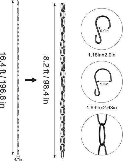 Generic 16.5 FT Matte Black Rain Chain with Hooks - Rain Chains for Outside - Adjustable Rain Catcher Chains with Bell for Eaves Drainage - Easy Install (Black), YL001