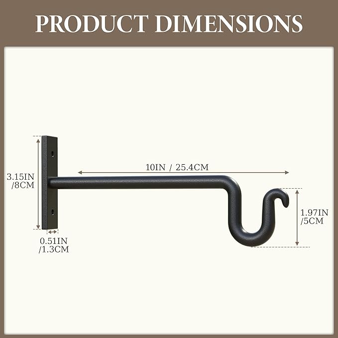 10 inch Plant Hook Plant Hanger - 2 Pack Plant Bracket Metal Plant Wall Hooks for Hanging Flower Basket, Lanterns, Bird Feeder, Wind Chimes Indoor & Outdoor.